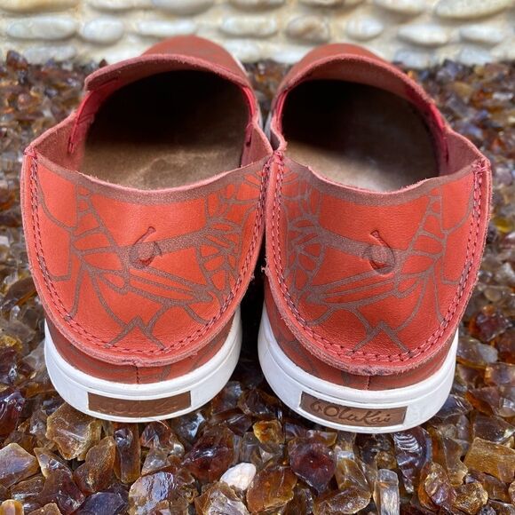 Olukai Pehuea Lau Paprika Leather Lei Drop in Heel Easy On/Off Slip On 6.5 EUC! - Picture 5 of 9